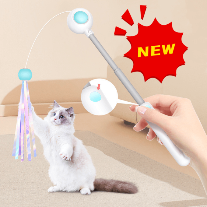 2-In-1 Extendable Cat Wand Toy With Laser Teaser And Feather Replacements