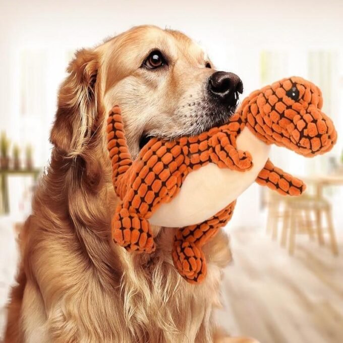 Giant Fleece Dinosaur Interactive Dog Toy With Squeakers - Perfect For Large Dogs!