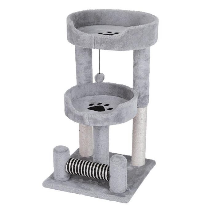 Gray Paw Print Cat Climbing Frame With Sisal Grinding Claw Toy - All-In-One Cat Playground - Image 3