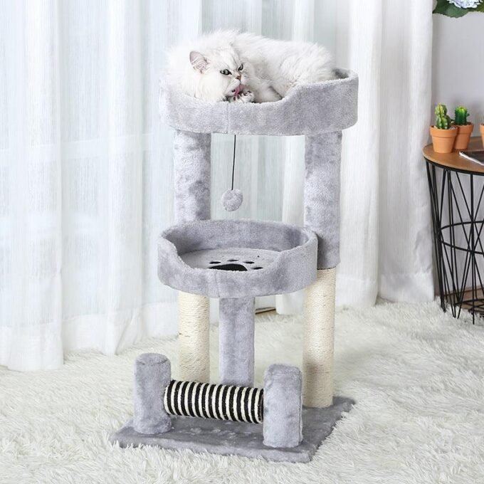 Gray Paw Print Cat Climbing Frame With Sisal Grinding Claw Toy - All-In-One Cat Playground - Image 2