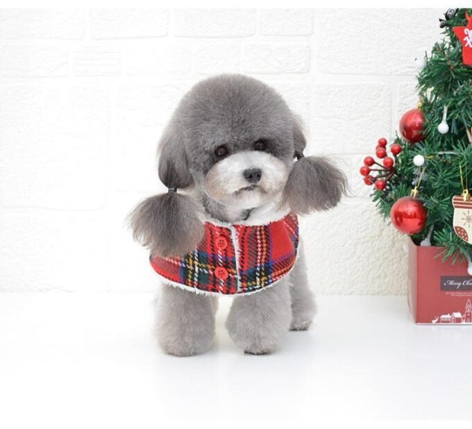 Festive Knitted Turtleneck Dog Sweater - Cozy Christmas Red Plaid Pet Winter Coat - Image 3