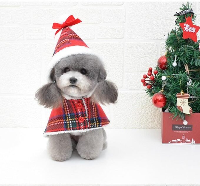 Festive Knitted Turtleneck Dog Sweater - Cozy Christmas Red Plaid Pet Winter Coat