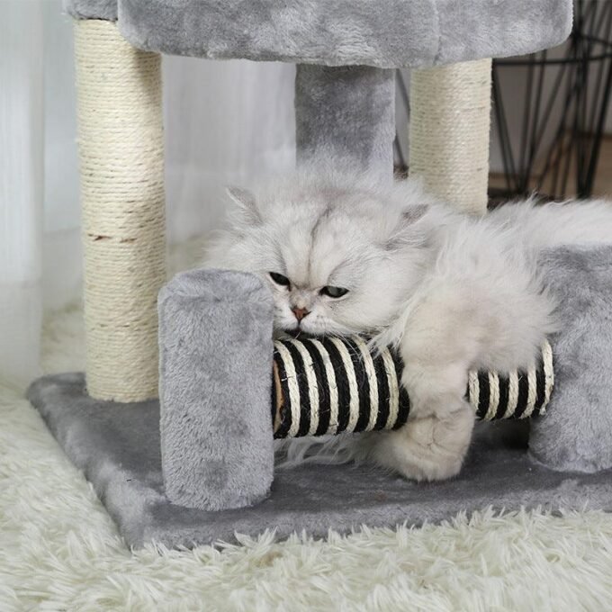 Gray Paw Print Cat Climbing Frame With Sisal Grinding Claw Toy - All-In-One Cat Playground - Image 4