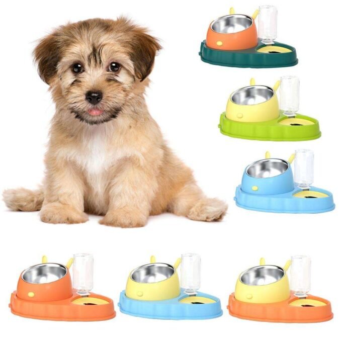 Double Bowl Stainless Steel Carrots Antiskid Pet Feeding Tool Tilt Design Carrot Appearance Dog Bowl