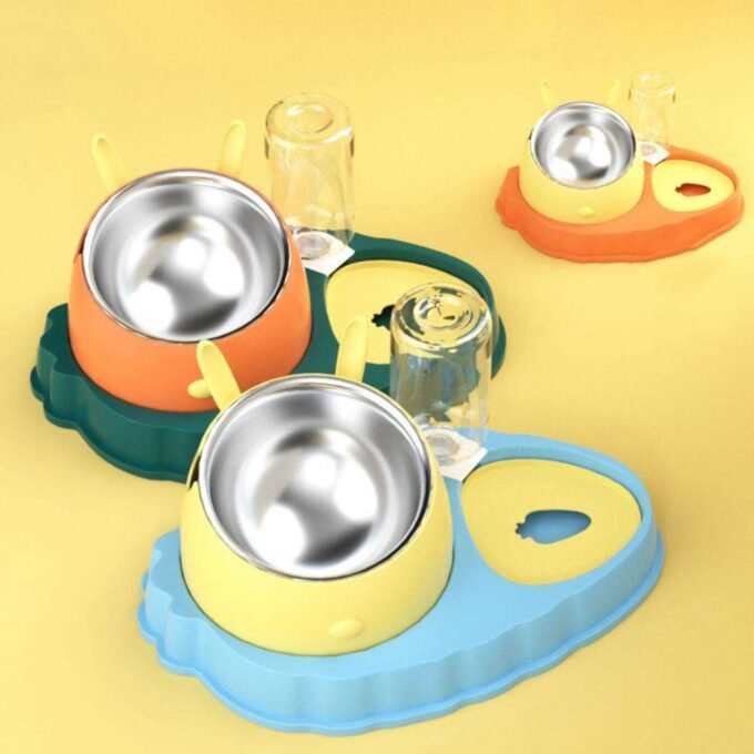 Double Bowl Stainless Steel Carrots Antiskid Pet Feeding Tool Tilt Design Carrot Appearance Dog Bowl - Image 4