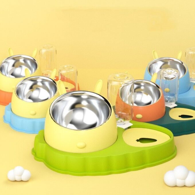 Double Bowl Stainless Steel Carrots Antiskid Pet Feeding Tool Tilt Design Carrot Appearance Dog Bowl - Image 5